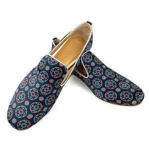 BANANA REPUBLIC Louisa Satin Print Leather‎ Trim Smoking Flat